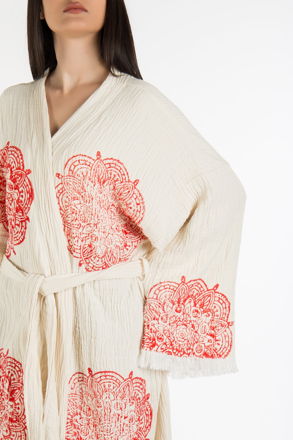 Aurelia - Natural Red Mandala Handmade Kimono