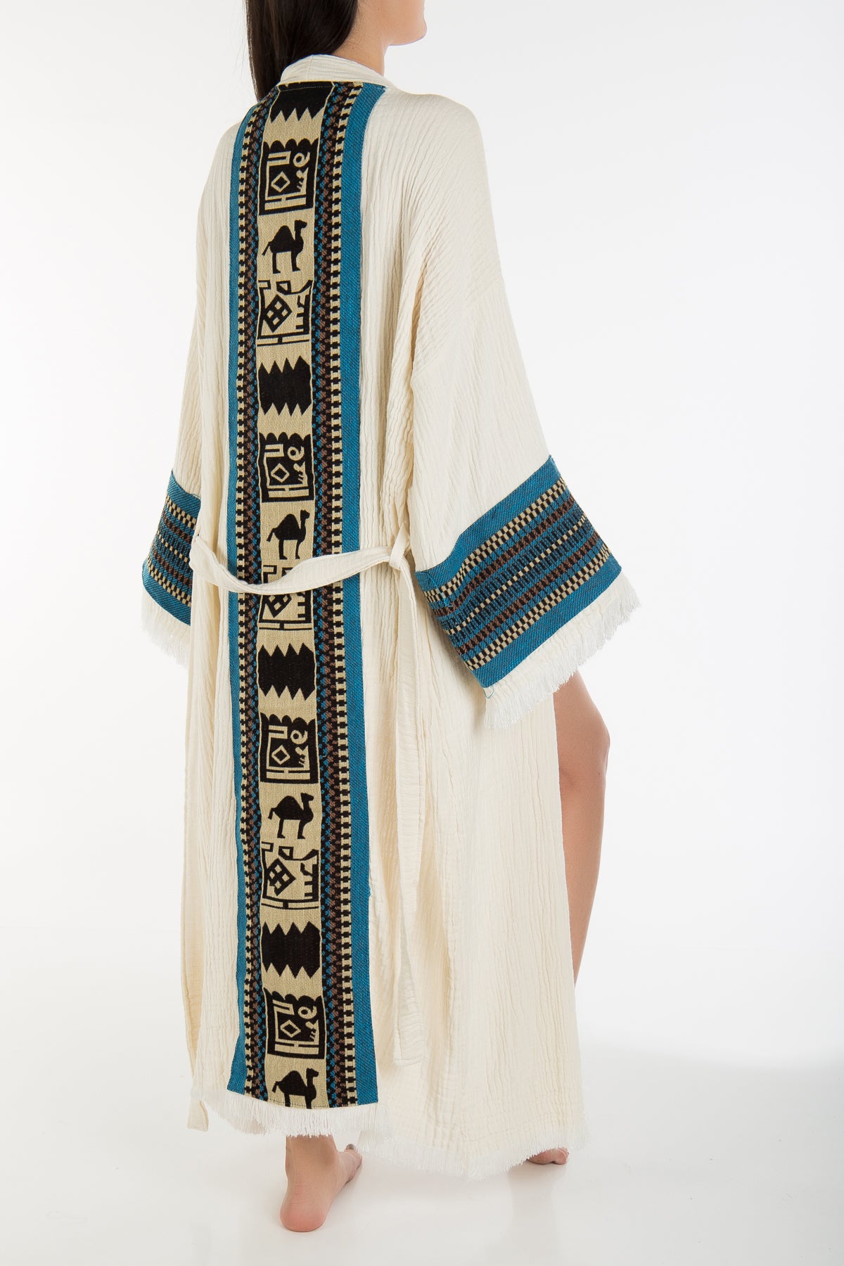 Kaia - Handmade Kimono with Blue Embroidered Sleeves