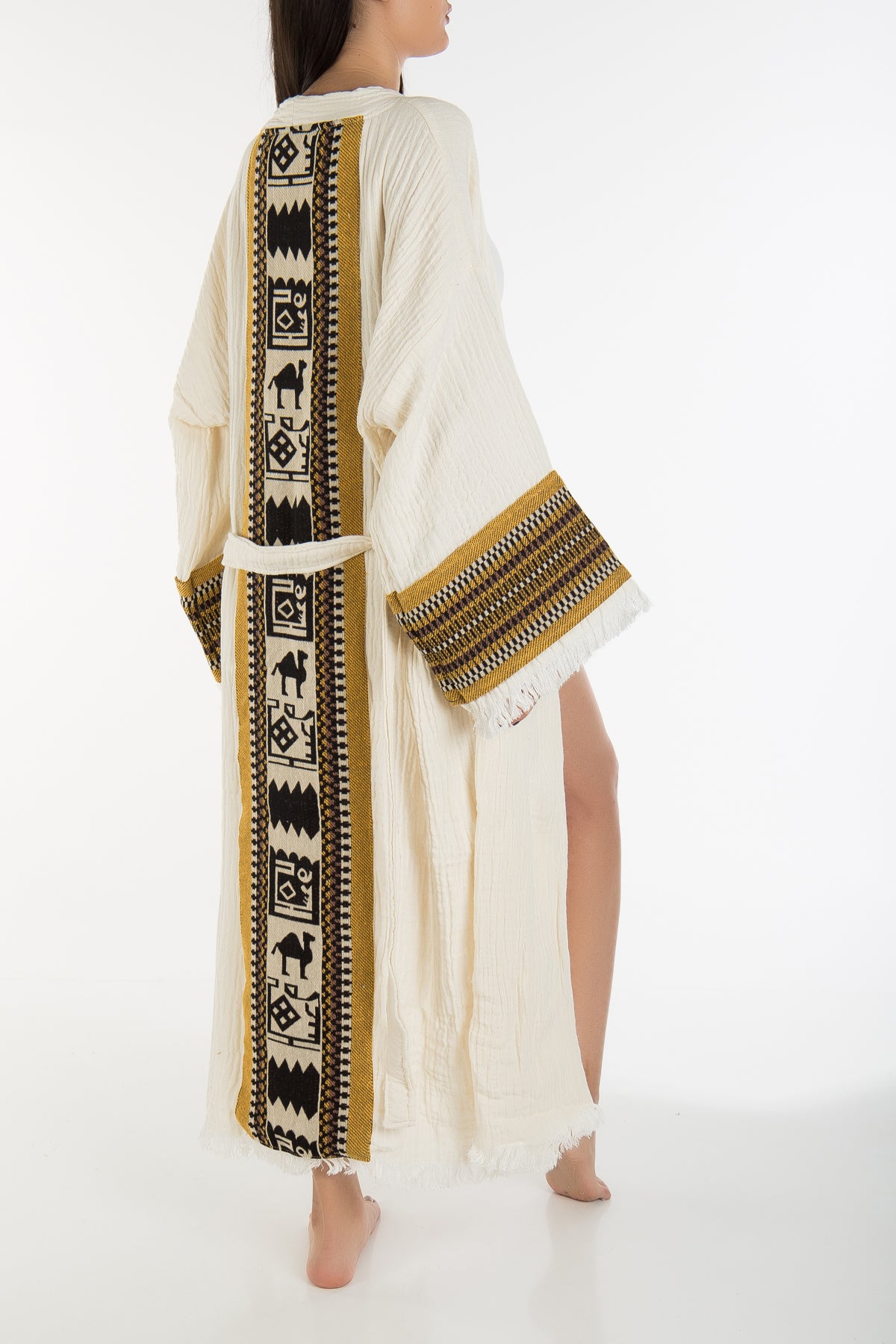 Kaia - Handmade Kimono with Yellow Embroidered Sleeves