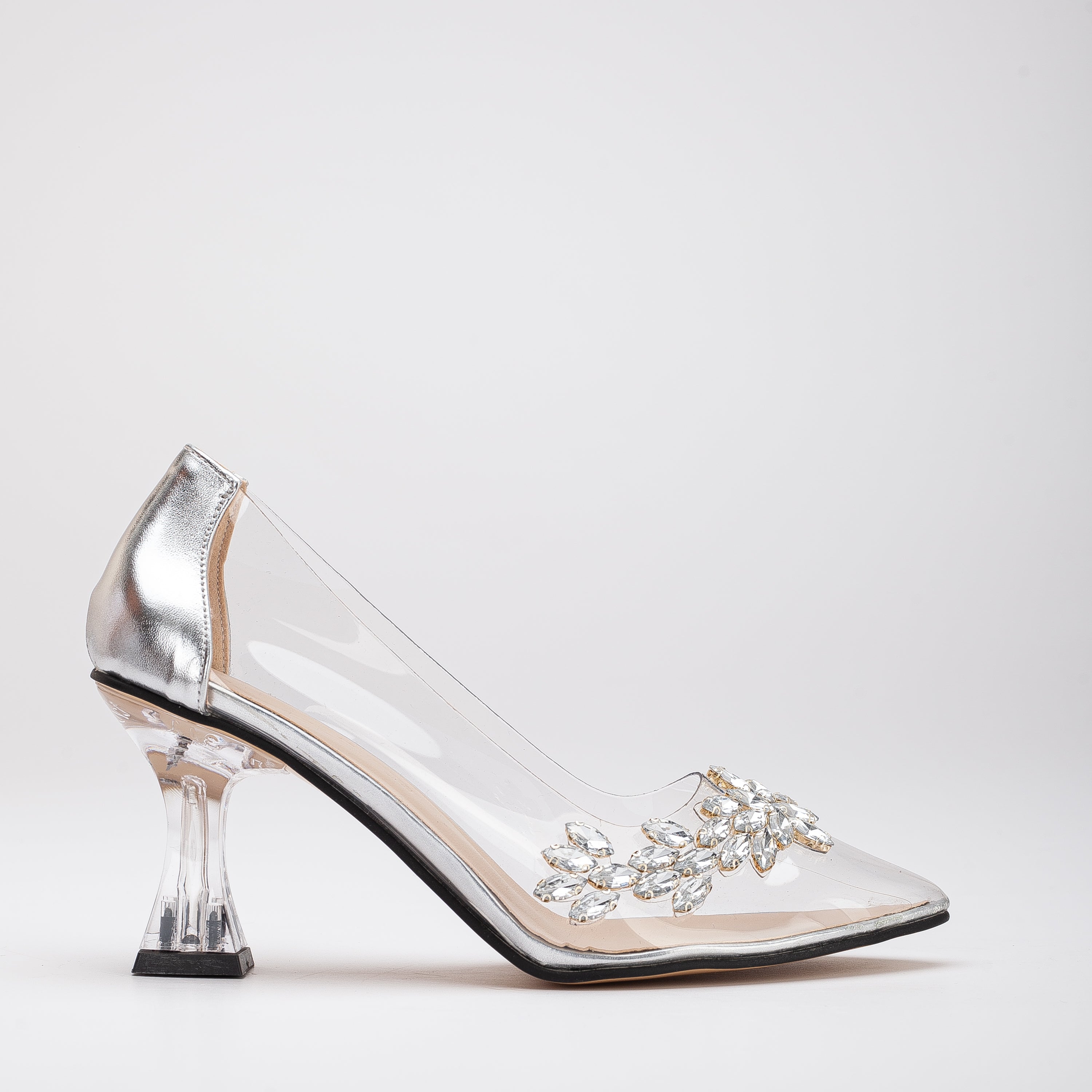 Transparent Silver Heels, Cinderella Shoes, Shoes for Bride