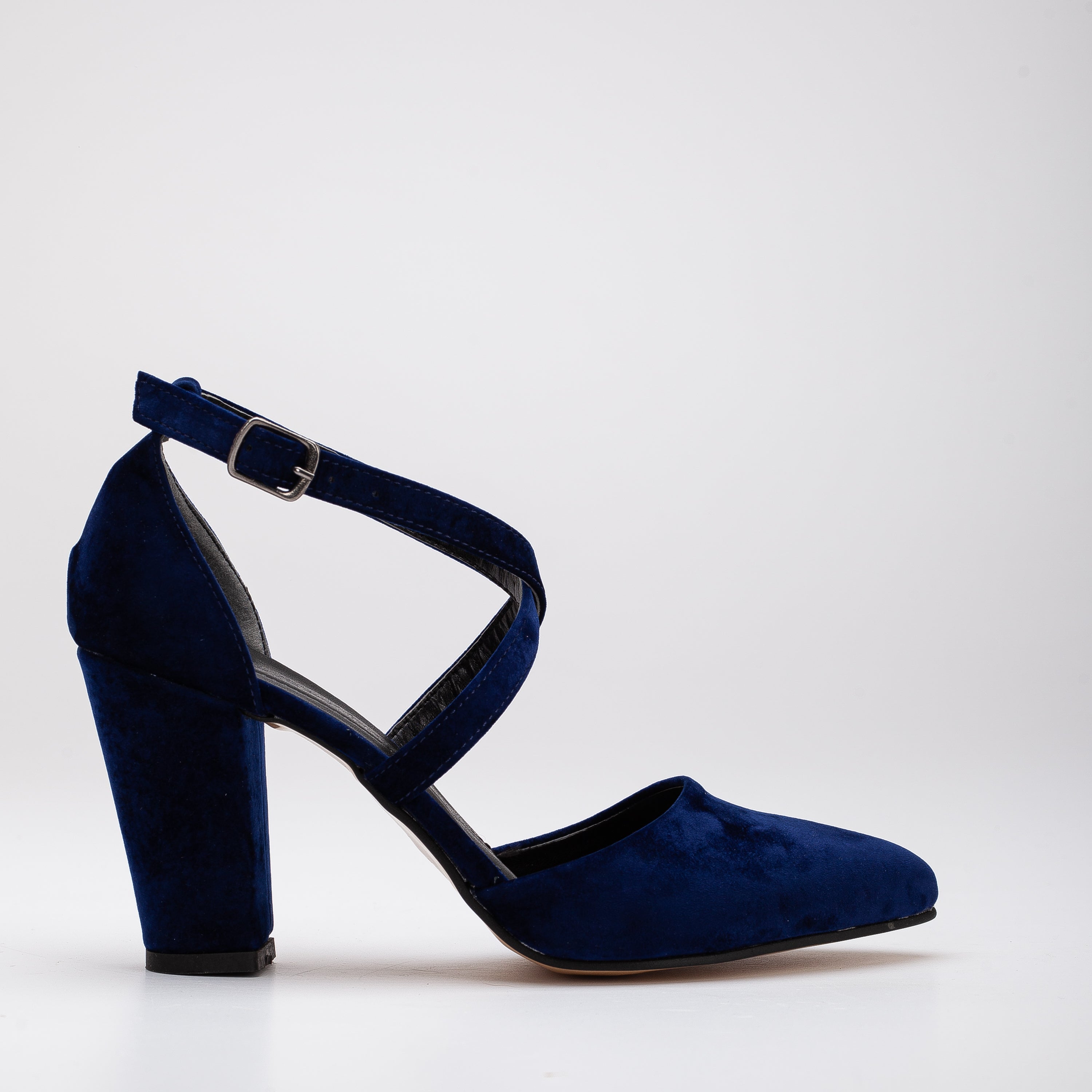 Blue Velvet Heels, Blue Velvet Shoes, Dark Blue Heels, Royal Blue Block Heels