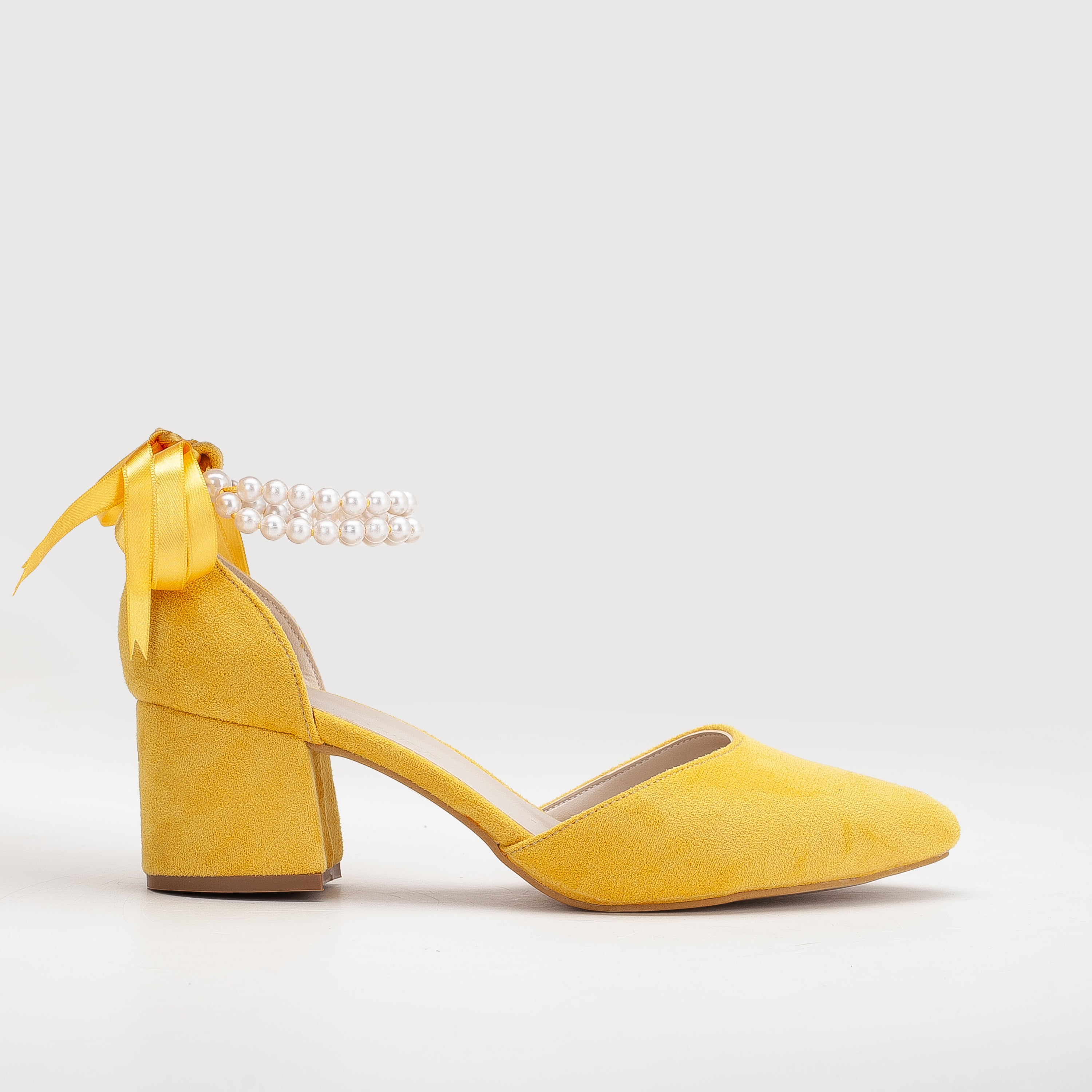 Miranda - Mustard Yellow Pumps with Pearls