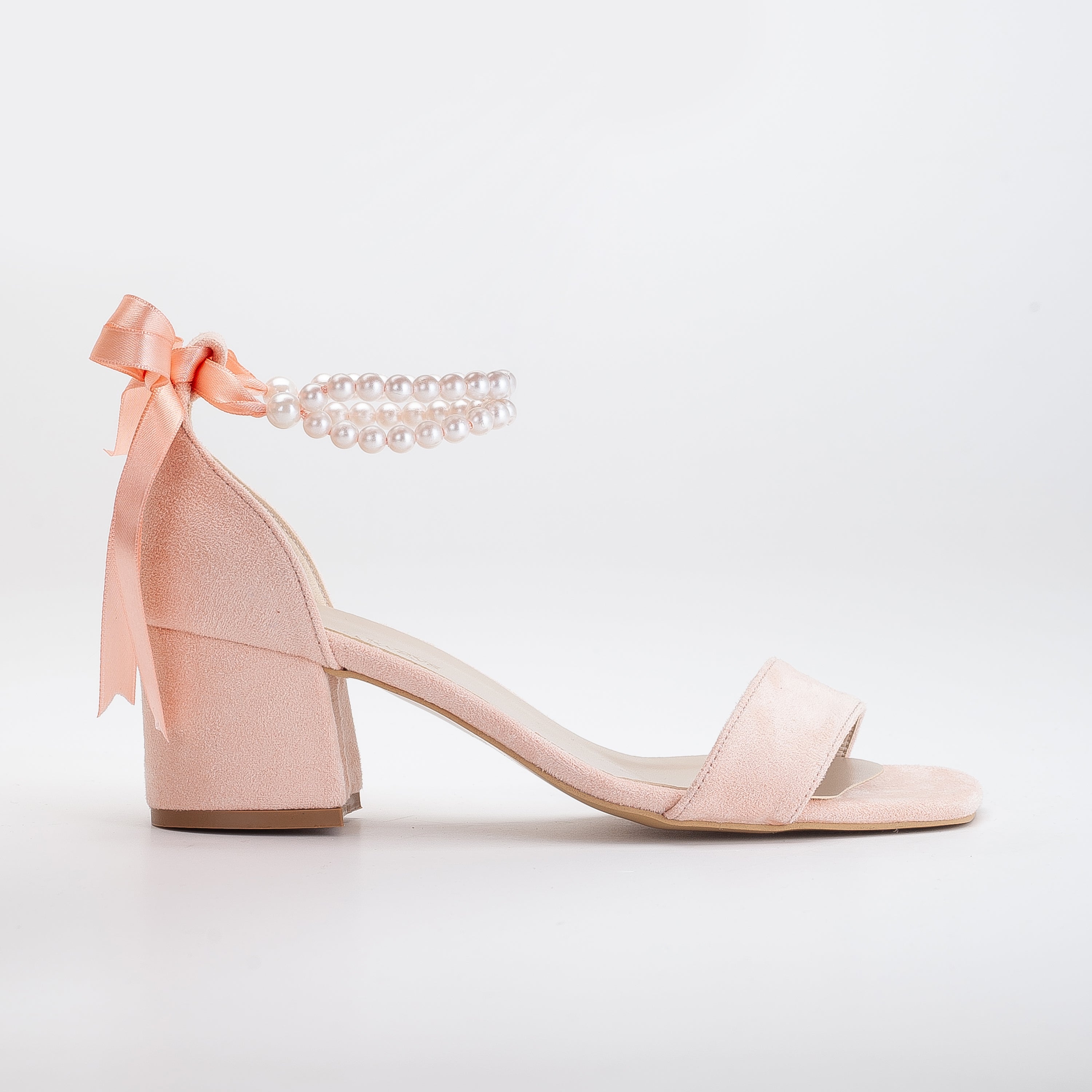 Illy - Coral Suede Sandals with Pearls