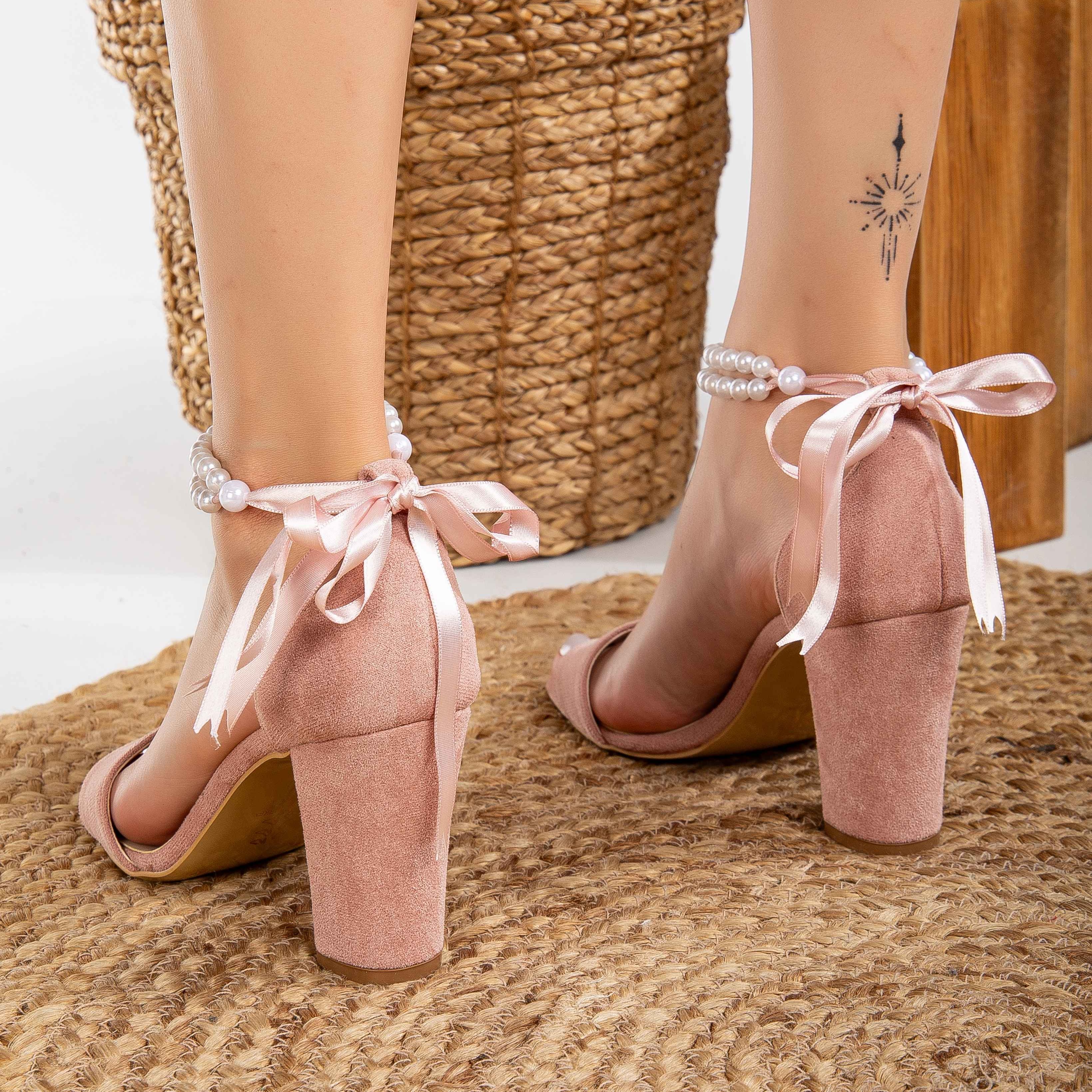 Melissa - Dusty Pink Suede Sandals with Pearls