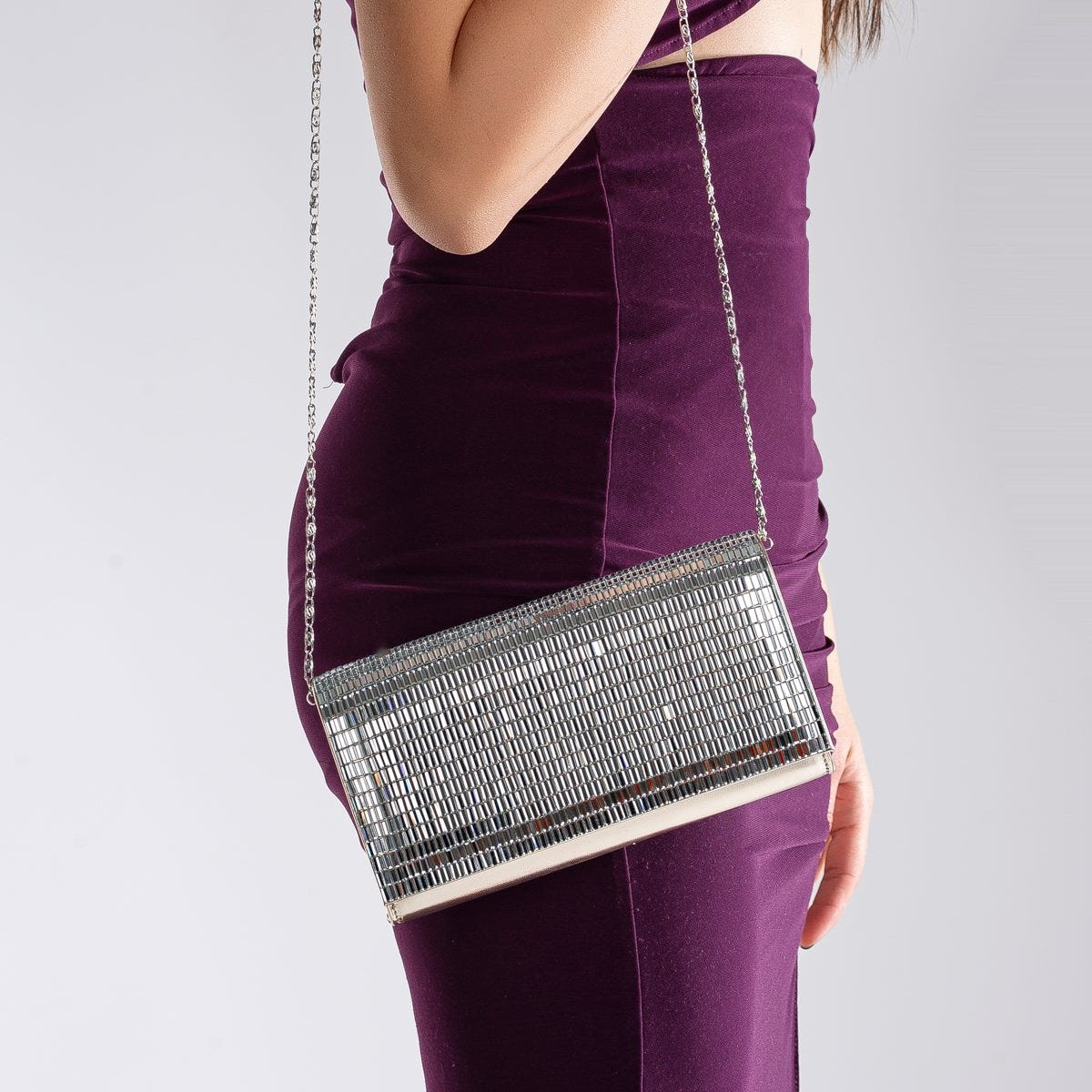 Lorena - Silver Vertical Sequin Clutch