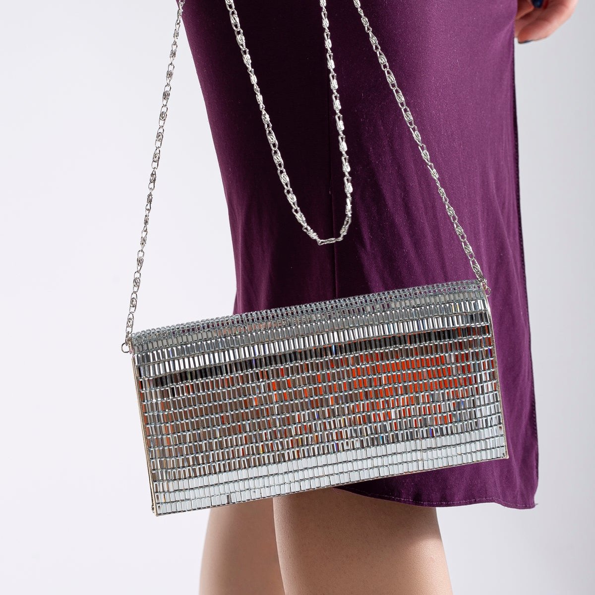 Lorena - Silver Vertical Sequin Clutch