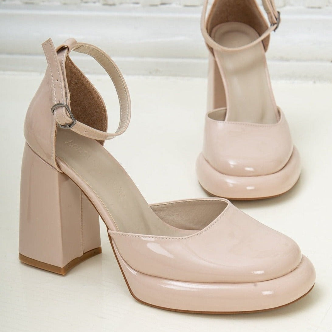 Beige Patent Comfortable Wedding Dress Shoes, Platform Heels, Bridal Shoes, Rose Gold Wedding Platform Handmade Heels