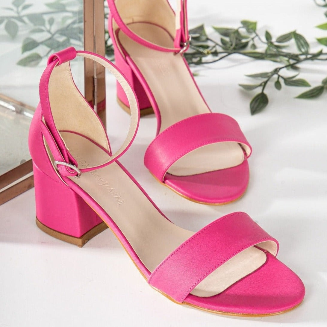 Pink Block Heels, Pink Heels, Pink Open Toe Heels, Pink Sandals
