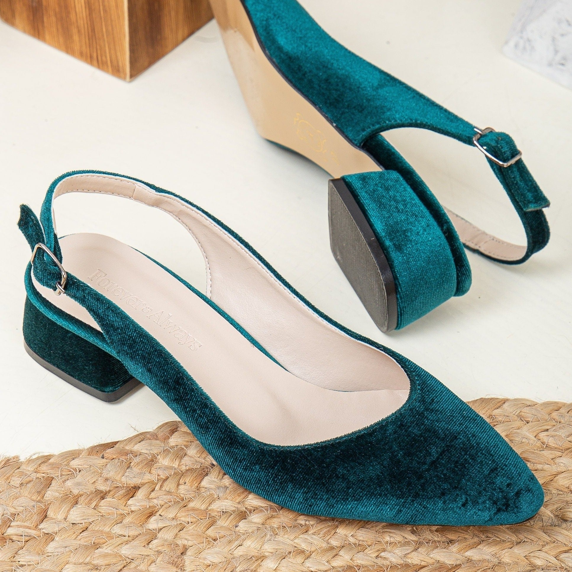 Green Velvet Shoes, Green Velvet Heels, Green Velvet Flats