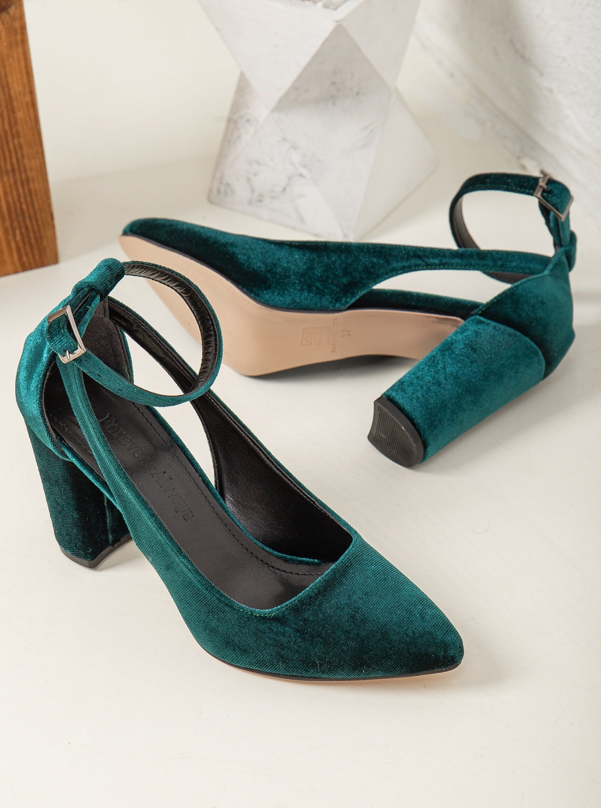 Green Velvet Shoes, Wedding Shoes, Green Wedding Heels, Green Bridal Heels, Green Velvet Heels, Green Block Heels, Green Bridal Block Heels