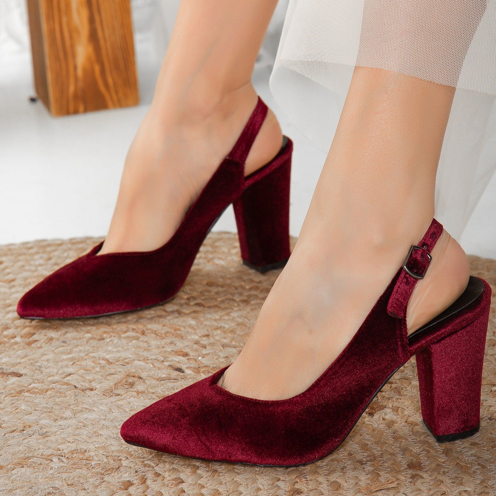 Burgundy Wedding Shoes, Slingback Wedding Shoes, Red Velvet Shoes, Wedding Shoes, Burgundy Velvet Heels, Bridal Shoes, Red Slingback Shoes